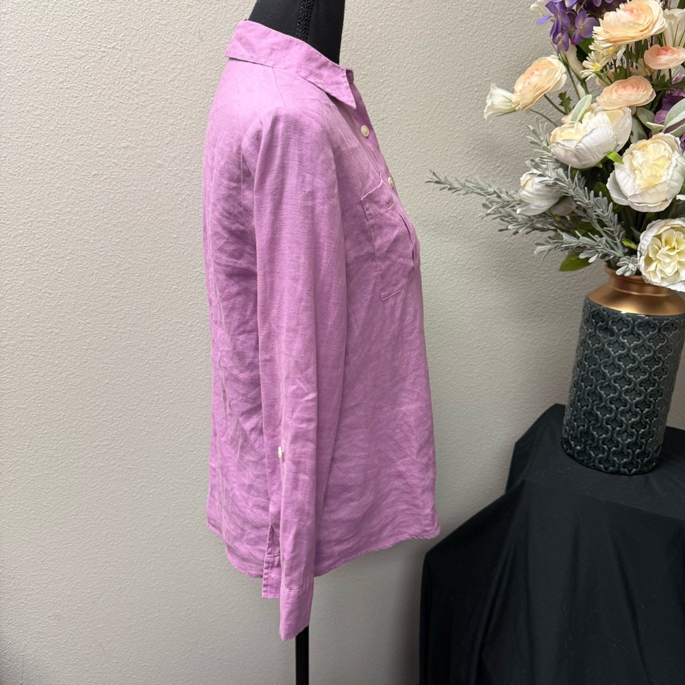 Investments Gold Label Lavender Linen Button Front Shirt Petite 6P - Picture 4 of 7